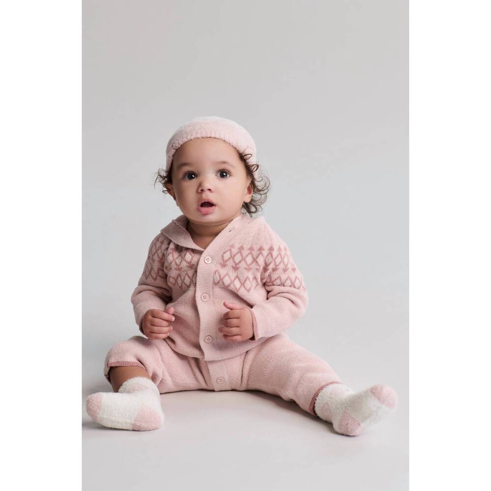 NEW BAREFOOT DREAMS cozychic ultra lite baby fair isle onesie in dusty rose